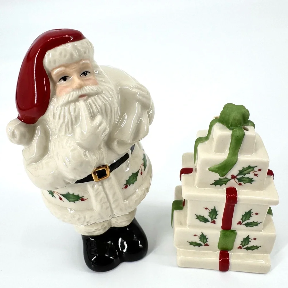Lenox Holiday Santa & Presents Figural Salt and Pepper Set